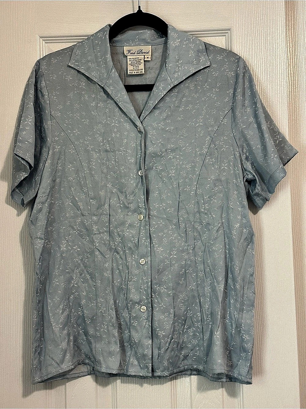 Vintage Fred David Floral Button-Down Shirt in Baby Blue Size Medium NWT